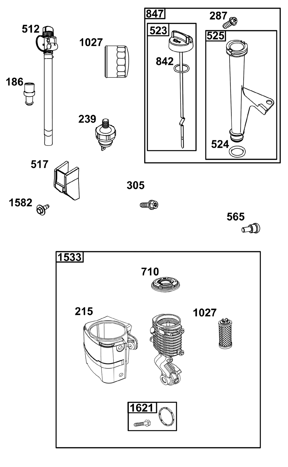 Lubrication Group Diagram and Parts List for 49T877-0055-Z1  Briggs and Stratton Engine